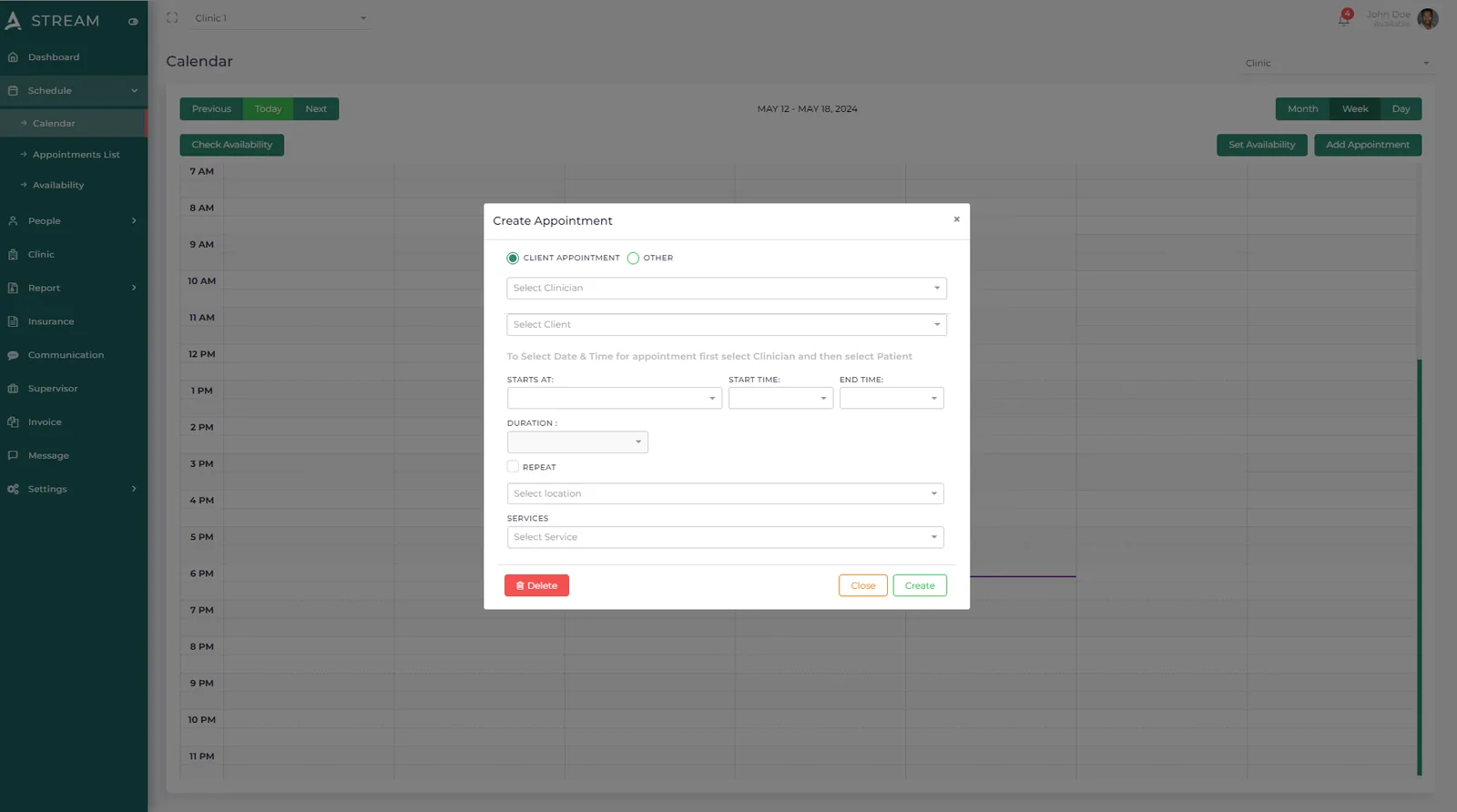 Timber Creek Counseling: Calendar and appointment creation