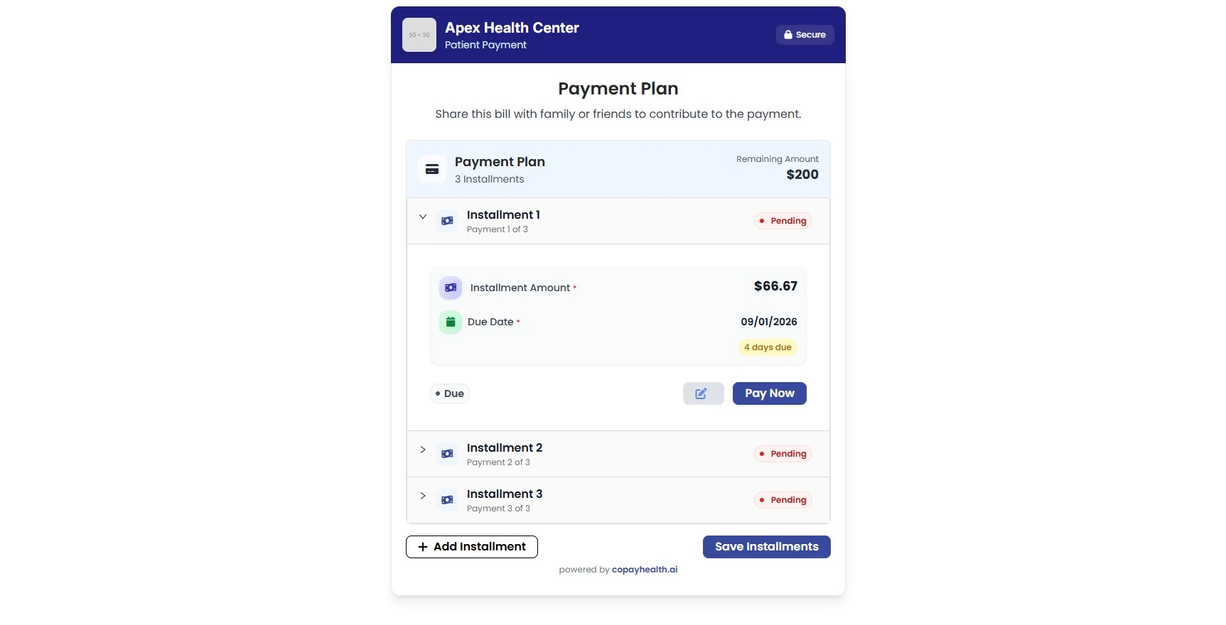 Patient Copay Payment Portal