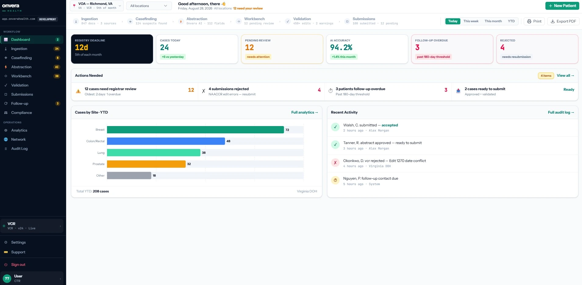 Onvera Health cancer registry platform