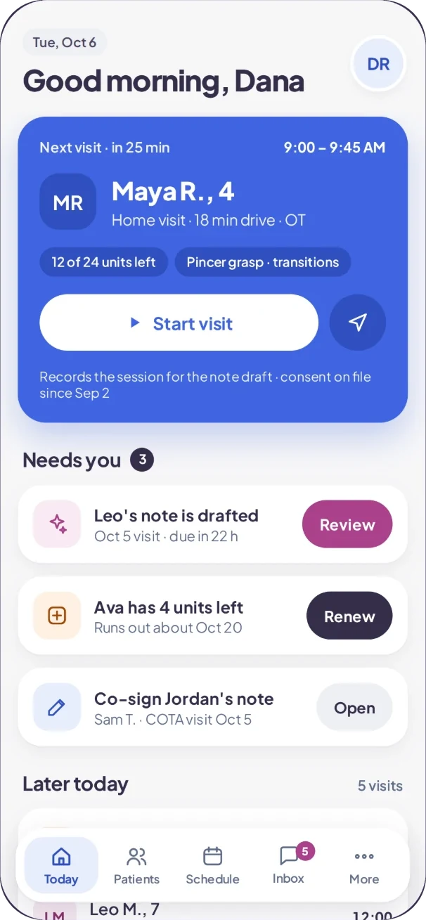 My Notes EMR: Therapist: today (mobile)